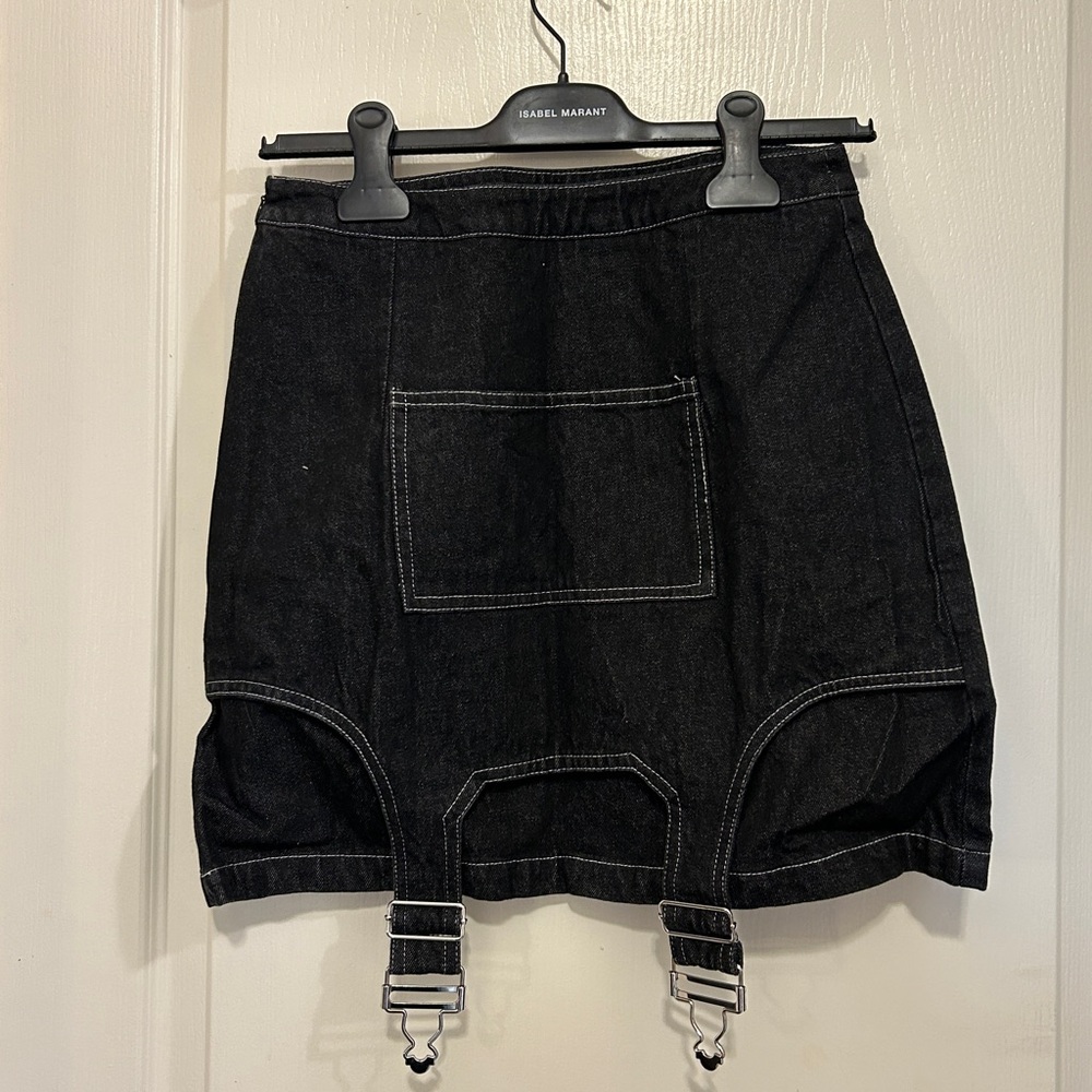 Black mini denim skirt